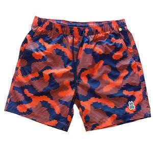 Psycho Bunny Swim Trunks Mens S Orange Navy Camo Stripe‎ Lined Shorts Mid Thigh
